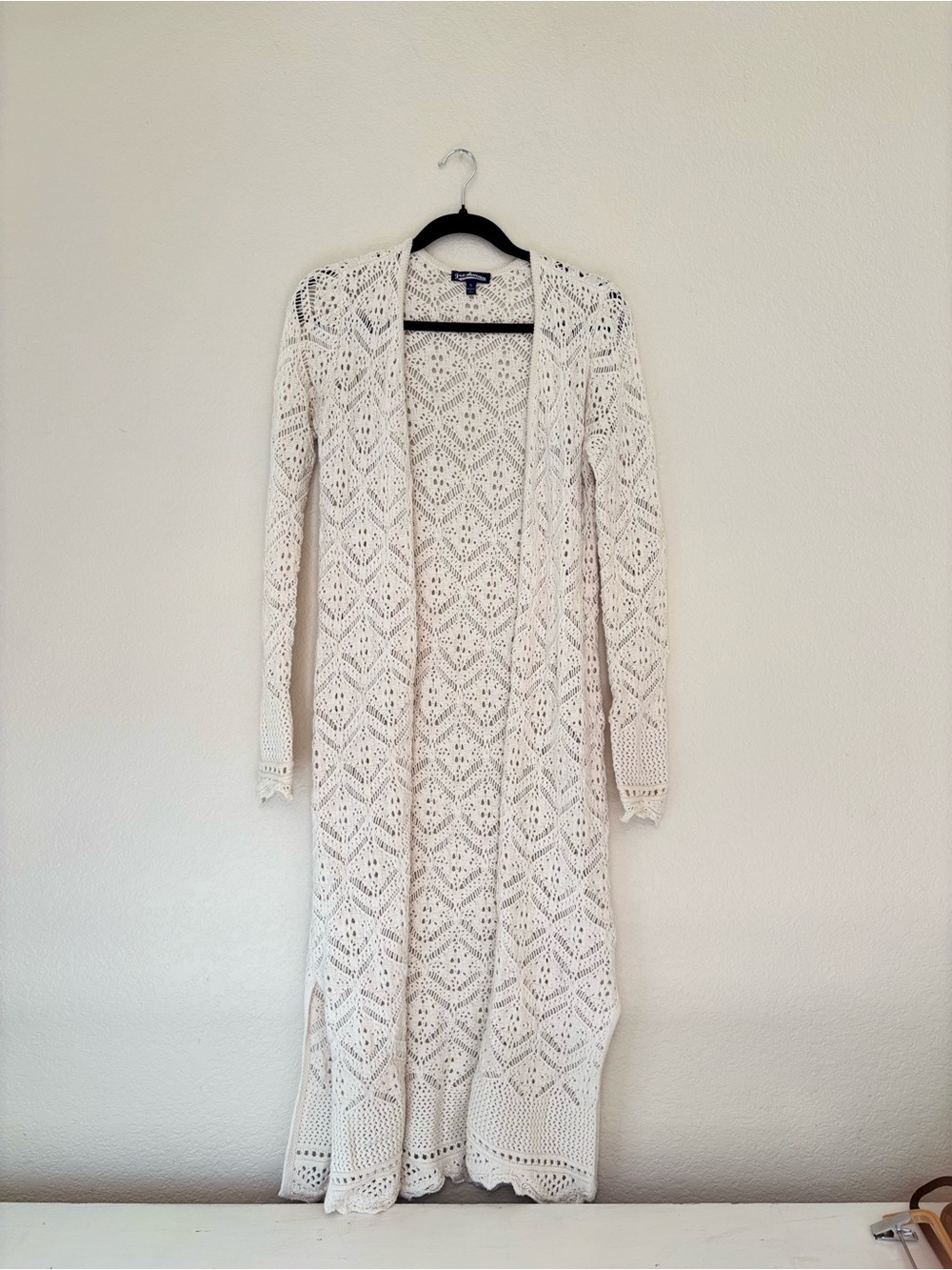 Long Openfront Crochet Cardigan Dress - White